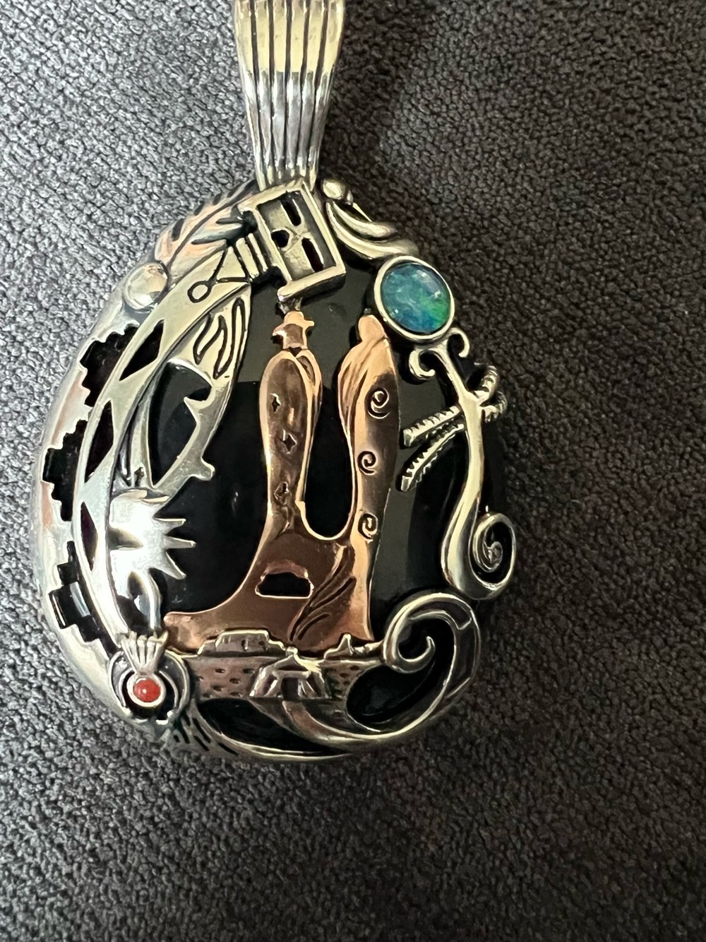 Two-Tone Sterling Silver and Copper Pendant with Turquoise Accent